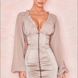 TAUPE GEORGETTE BUSTIER DRESS | House of CB
